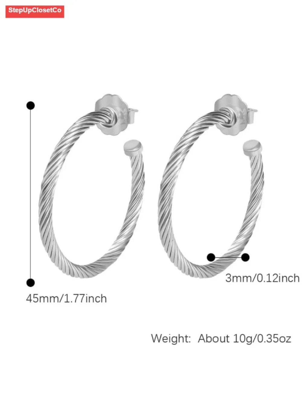 18K Gold-plated Half Hoop Earrings Twisted Cable Wire Hoop Earrings for Women